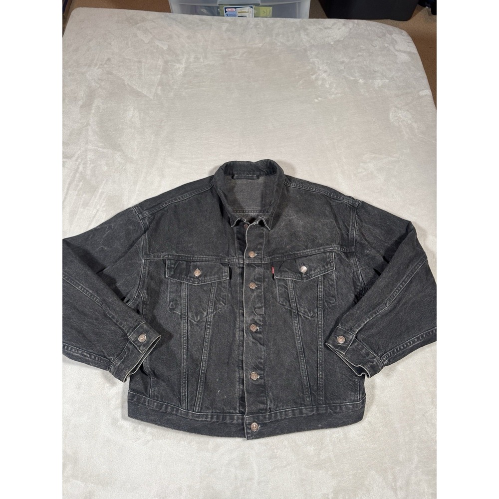 Vintage 90s Levis Denim Jacket Size Large Black MADE IN USA